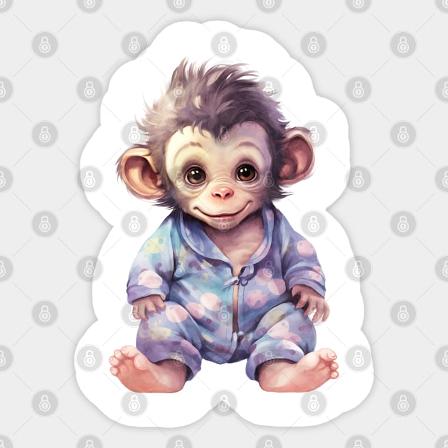 Chimpanzee Wearing Pajamas Sticker by Chromatic Fusion Studio